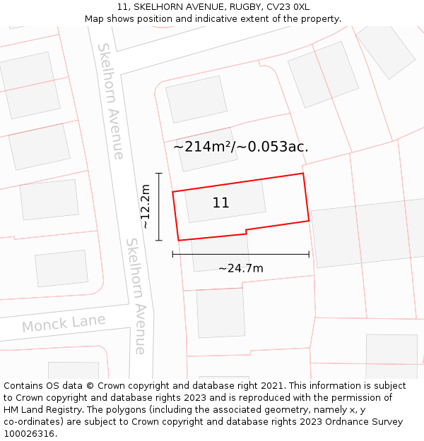 11, SKELHORN AVENUE, RUGBY, CV23 0XL: Plot and title map