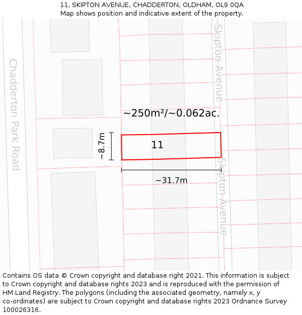 11, SKIPTON AVENUE, CHADDERTON, OLDHAM, OL9 0QA: Plot and title map