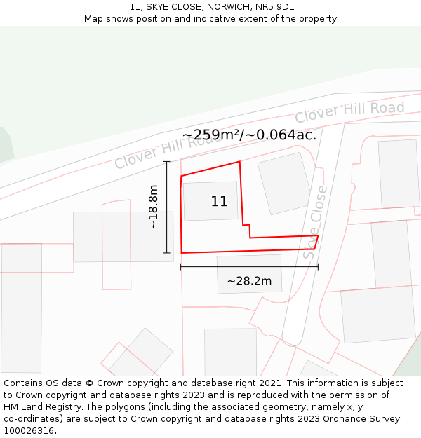 11, SKYE CLOSE, NORWICH, NR5 9DL: Plot and title map