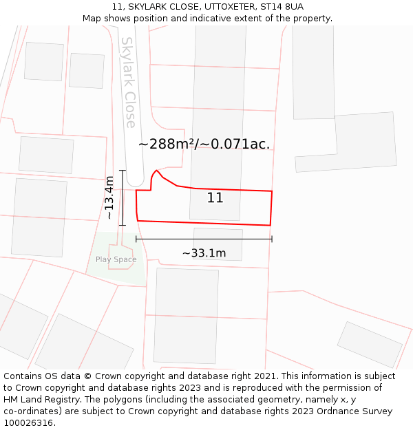 11, SKYLARK CLOSE, UTTOXETER, ST14 8UA: Plot and title map