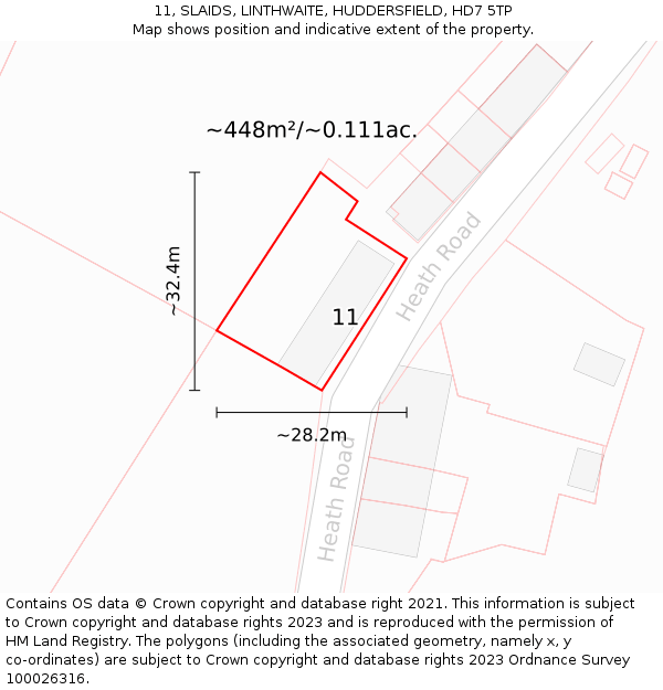 11, SLAIDS, LINTHWAITE, HUDDERSFIELD, HD7 5TP: Plot and title map