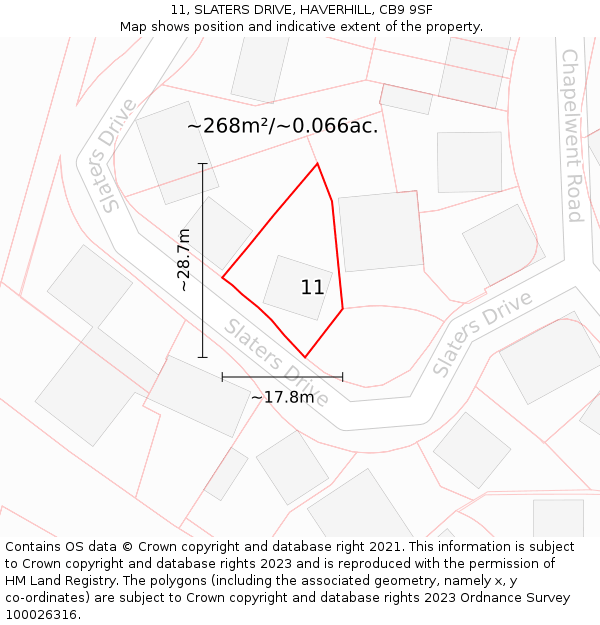 11, SLATERS DRIVE, HAVERHILL, CB9 9SF: Plot and title map