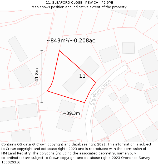 11, SLEAFORD CLOSE, IPSWICH, IP2 9PE: Plot and title map