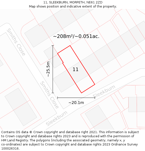 11, SLEEKBURN, MORPETH, NE61 2ZD: Plot and title map