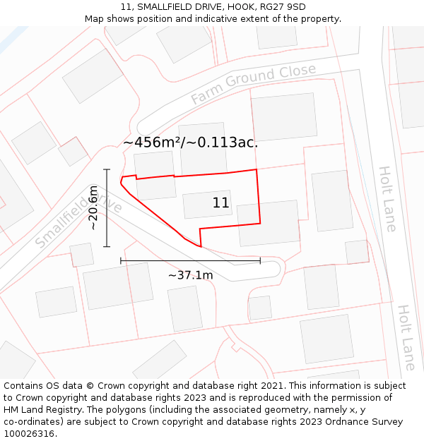 11, SMALLFIELD DRIVE, HOOK, RG27 9SD: Plot and title map