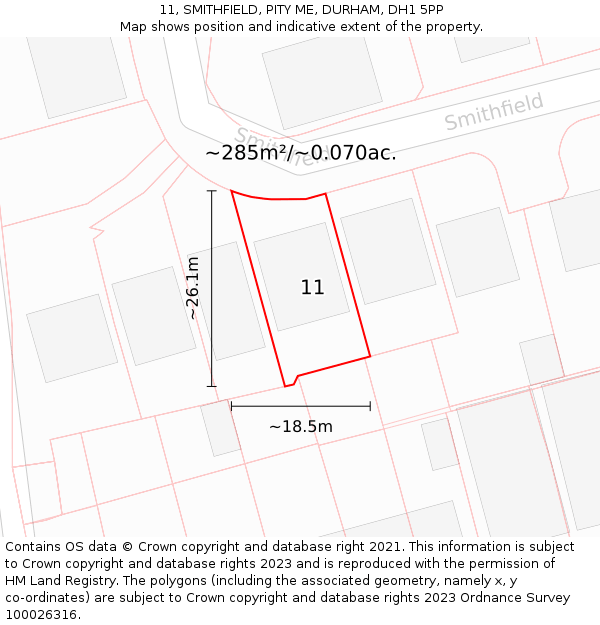11, SMITHFIELD, PITY ME, DURHAM, DH1 5PP: Plot and title map