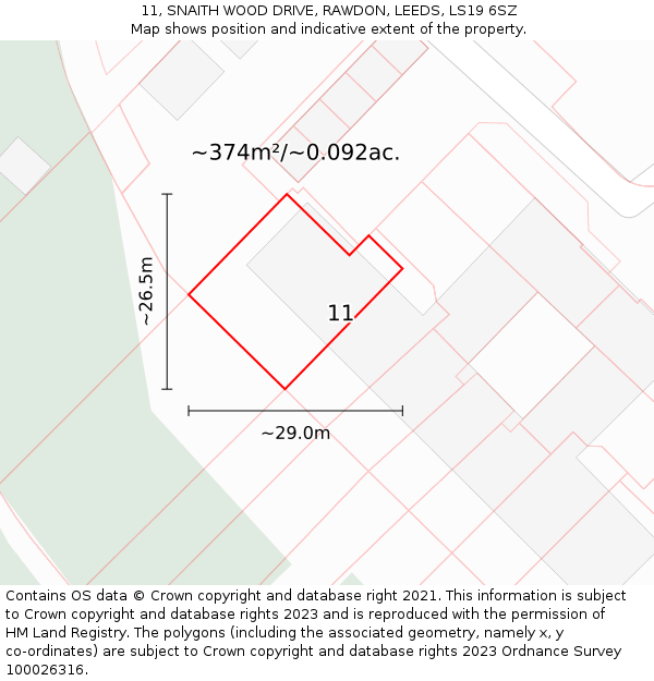 11, SNAITH WOOD DRIVE, RAWDON, LEEDS, LS19 6SZ: Plot and title map