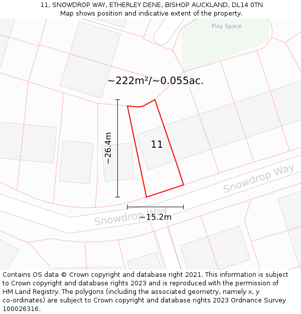 11, SNOWDROP WAY, ETHERLEY DENE, BISHOP AUCKLAND, DL14 0TN: Plot and title map