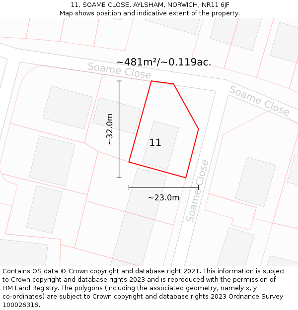 11, SOAME CLOSE, AYLSHAM, NORWICH, NR11 6JF: Plot and title map