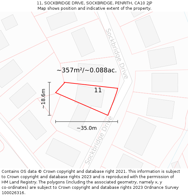 11, SOCKBRIDGE DRIVE, SOCKBRIDGE, PENRITH, CA10 2JP: Plot and title map
