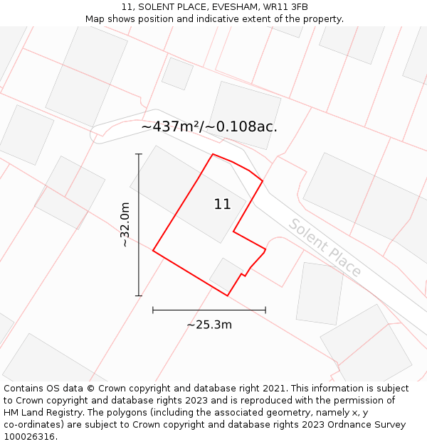 11, SOLENT PLACE, EVESHAM, WR11 3FB: Plot and title map
