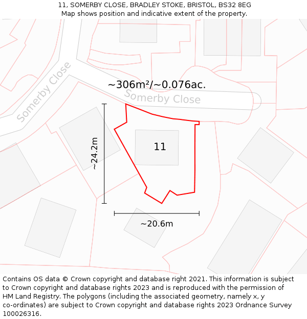 11, SOMERBY CLOSE, BRADLEY STOKE, BRISTOL, BS32 8EG: Plot and title map