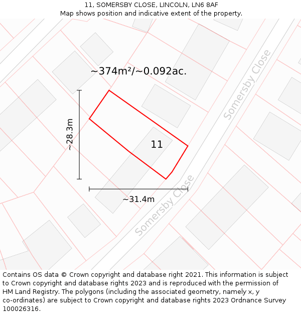 11, SOMERSBY CLOSE, LINCOLN, LN6 8AF: Plot and title map