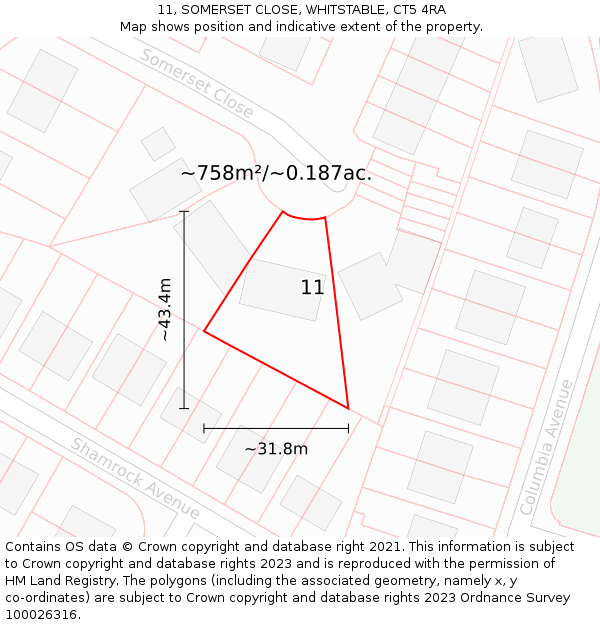 11, SOMERSET CLOSE, WHITSTABLE, CT5 4RA: Plot and title map