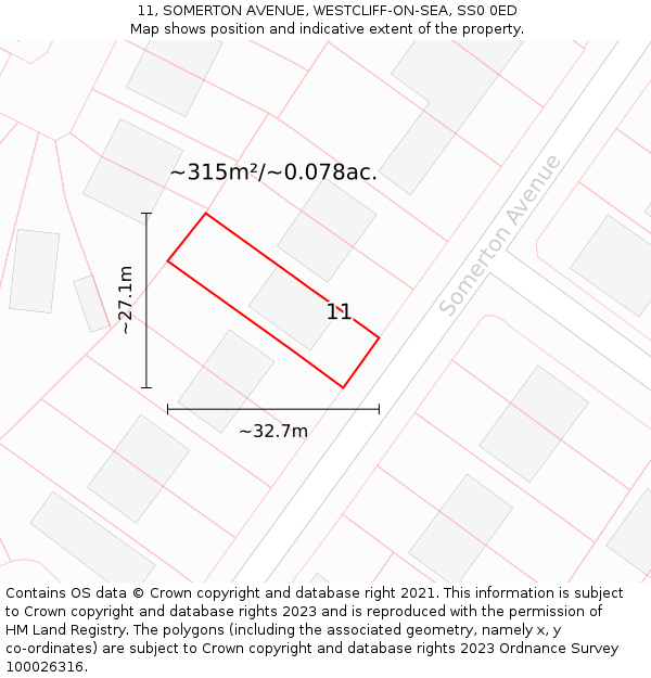 11, SOMERTON AVENUE, WESTCLIFF-ON-SEA, SS0 0ED: Plot and title map
