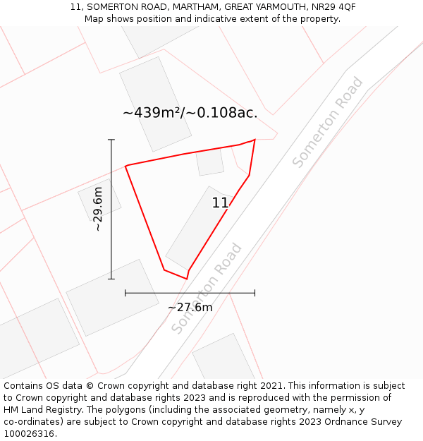 11, SOMERTON ROAD, MARTHAM, GREAT YARMOUTH, NR29 4QF: Plot and title map