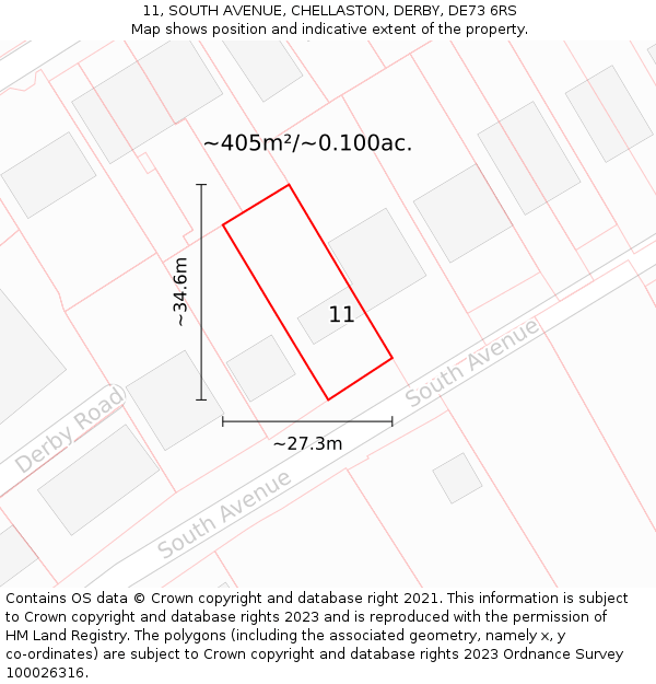 11, SOUTH AVENUE, CHELLASTON, DERBY, DE73 6RS: Plot and title map