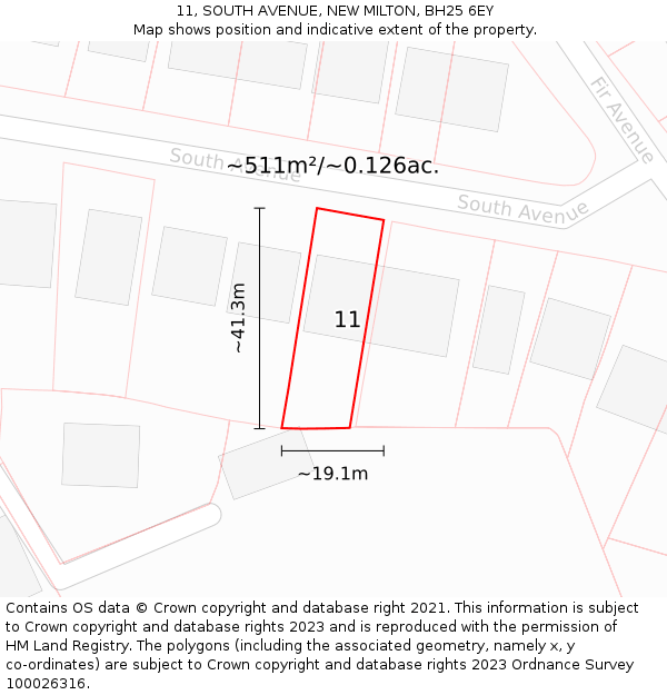 11, SOUTH AVENUE, NEW MILTON, BH25 6EY: Plot and title map