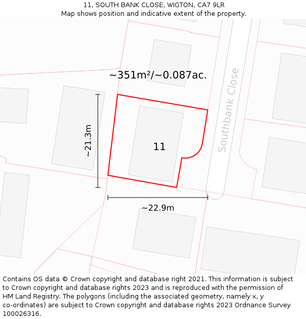 11, SOUTH BANK CLOSE, WIGTON, CA7 9LR: Plot and title map