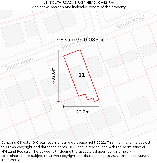 11, SOUTH ROAD, BIRKENHEAD, CH42 7JW: Plot and title map