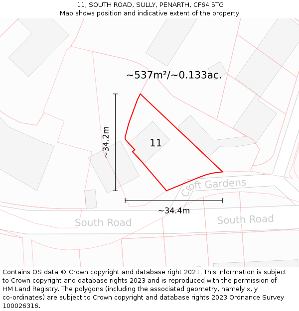 11, SOUTH ROAD, SULLY, PENARTH, CF64 5TG: Plot and title map