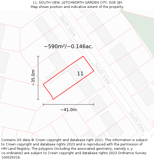 11, SOUTH VIEW, LETCHWORTH GARDEN CITY, SG6 3JH: Plot and title map