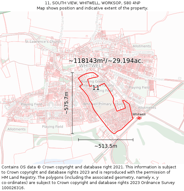 11, SOUTH VIEW, WHITWELL, WORKSOP, S80 4NP: Plot and title map
