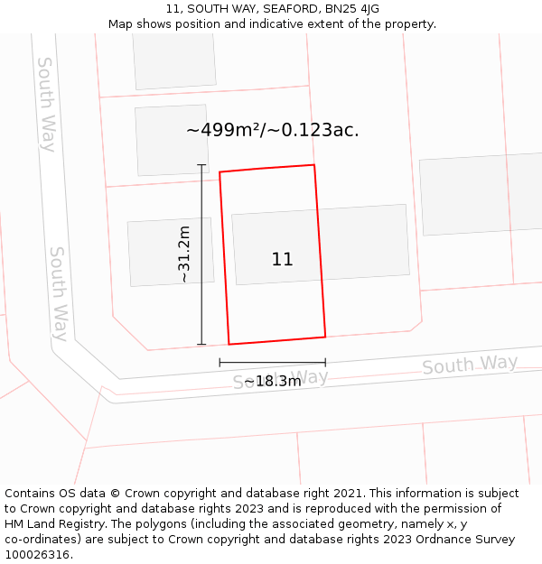 11, SOUTH WAY, SEAFORD, BN25 4JG: Plot and title map