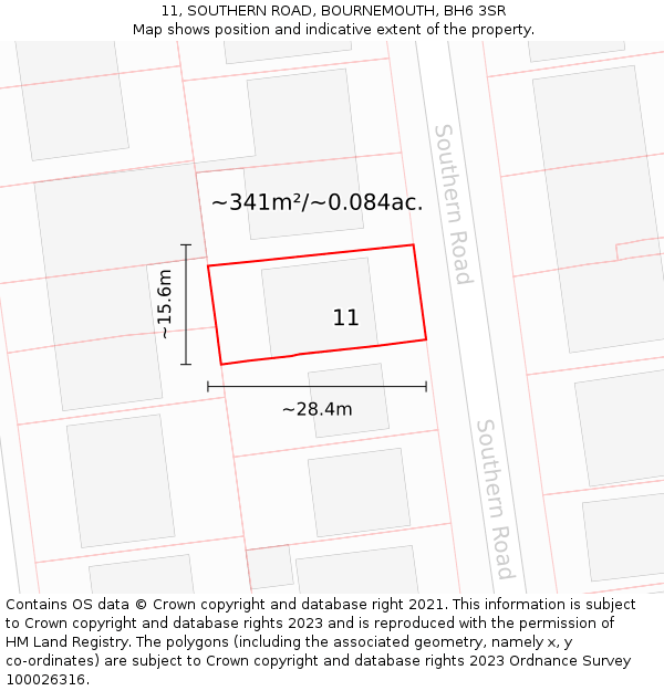 11, SOUTHERN ROAD, BOURNEMOUTH, BH6 3SR: Plot and title map