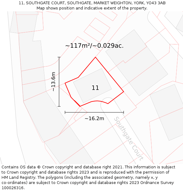 11, SOUTHGATE COURT, SOUTHGATE, MARKET WEIGHTON, YORK, YO43 3AB: Plot and title map