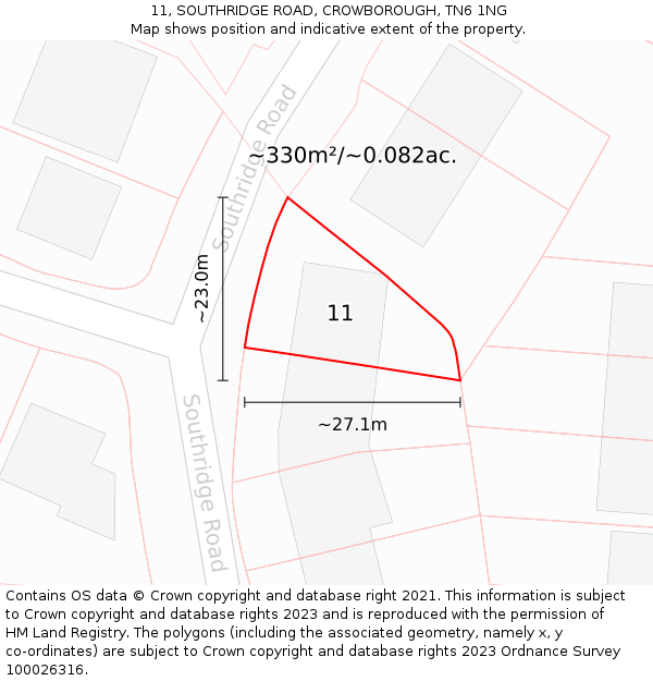 11, SOUTHRIDGE ROAD, CROWBOROUGH, TN6 1NG: Plot and title map