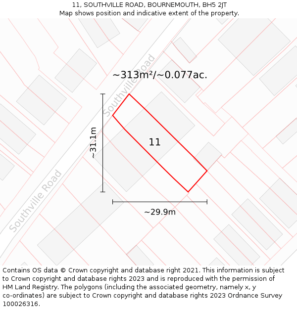 11, SOUTHVILLE ROAD, BOURNEMOUTH, BH5 2JT: Plot and title map