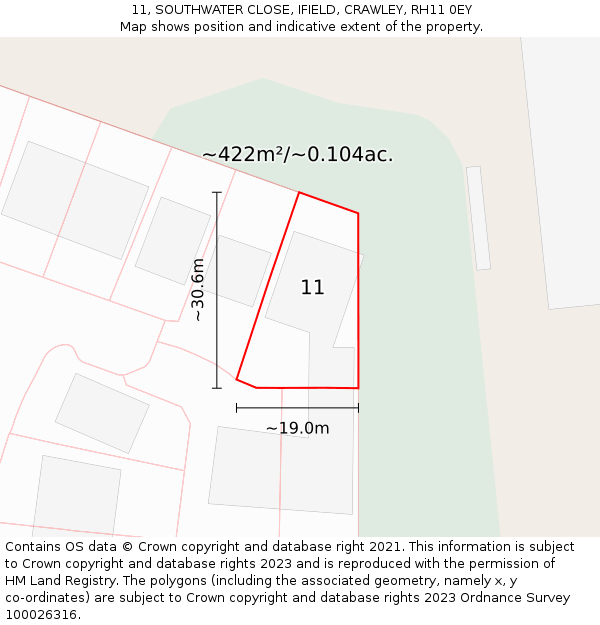 11, SOUTHWATER CLOSE, IFIELD, CRAWLEY, RH11 0EY: Plot and title map