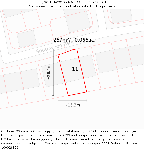 11, SOUTHWOOD PARK, DRIFFIELD, YO25 9HJ: Plot and title map