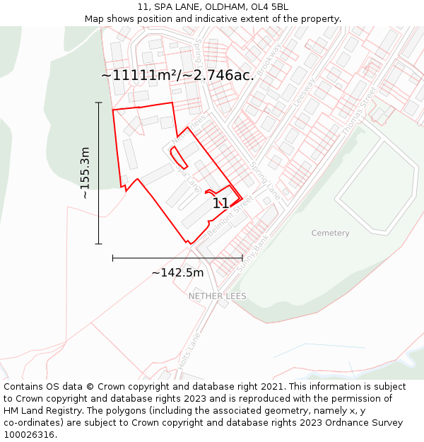 11, SPA LANE, OLDHAM, OL4 5BL: Plot and title map
