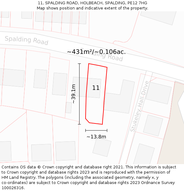 11, SPALDING ROAD, HOLBEACH, SPALDING, PE12 7HG: Plot and title map