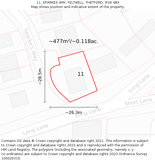11, SPARKES WAY, FELTWELL, THETFORD, IP26 4BX: Plot and title map