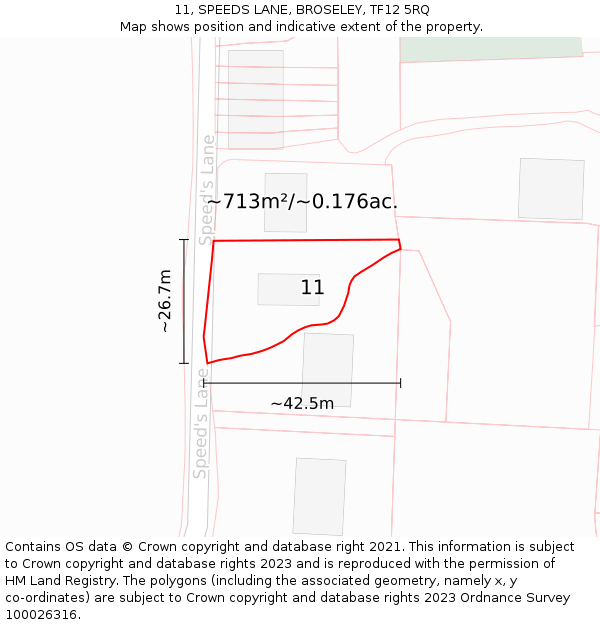 11, SPEEDS LANE, BROSELEY, TF12 5RQ: Plot and title map