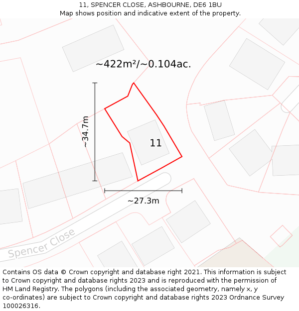 11, SPENCER CLOSE, ASHBOURNE, DE6 1BU: Plot and title map