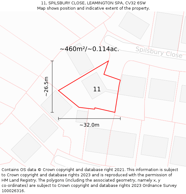 11, SPILSBURY CLOSE, LEAMINGTON SPA, CV32 6SW: Plot and title map