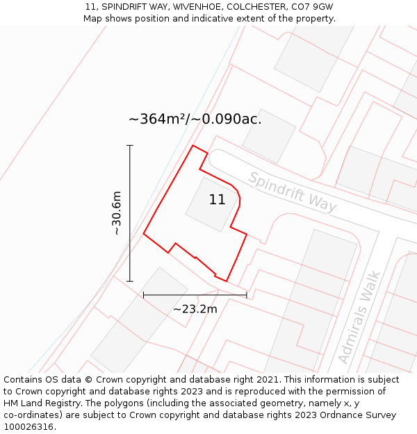11, SPINDRIFT WAY, WIVENHOE, COLCHESTER, CO7 9GW: Plot and title map