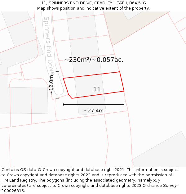 11, SPINNERS END DRIVE, CRADLEY HEATH, B64 5LG: Plot and title map