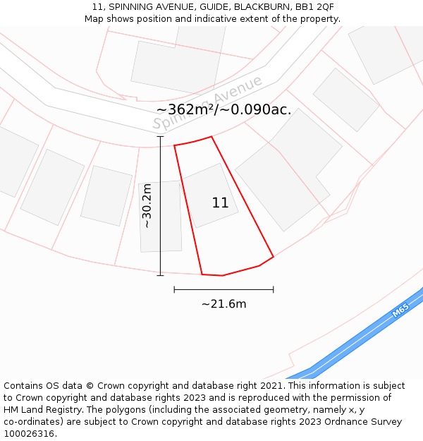 11, SPINNING AVENUE, GUIDE, BLACKBURN, BB1 2QF: Plot and title map