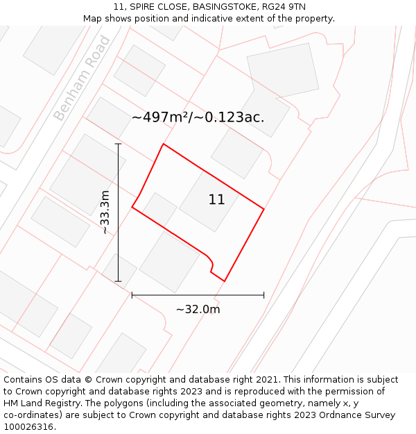11, SPIRE CLOSE, BASINGSTOKE, RG24 9TN: Plot and title map
