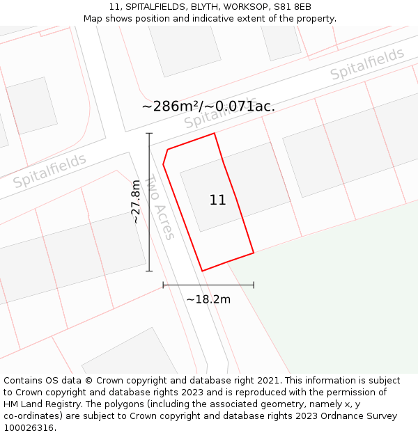11, SPITALFIELDS, BLYTH, WORKSOP, S81 8EB: Plot and title map