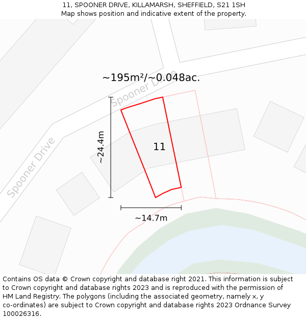 11, SPOONER DRIVE, KILLAMARSH, SHEFFIELD, S21 1SH: Plot and title map