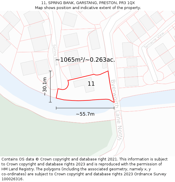 11, SPRING BANK, GARSTANG, PRESTON, PR3 1QX: Plot and title map