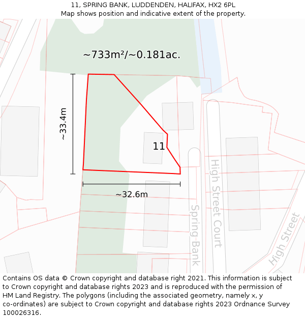11, SPRING BANK, LUDDENDEN, HALIFAX, HX2 6PL: Plot and title map