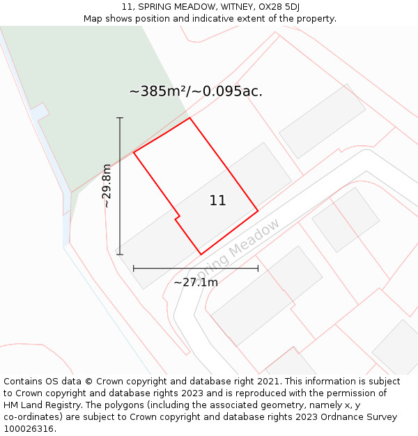 11, SPRING MEADOW, WITNEY, OX28 5DJ: Plot and title map