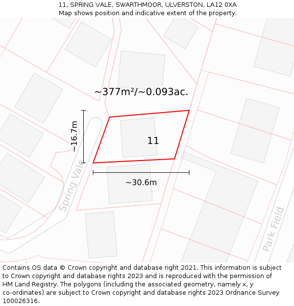 11, SPRING VALE, SWARTHMOOR, ULVERSTON, LA12 0XA: Plot and title map